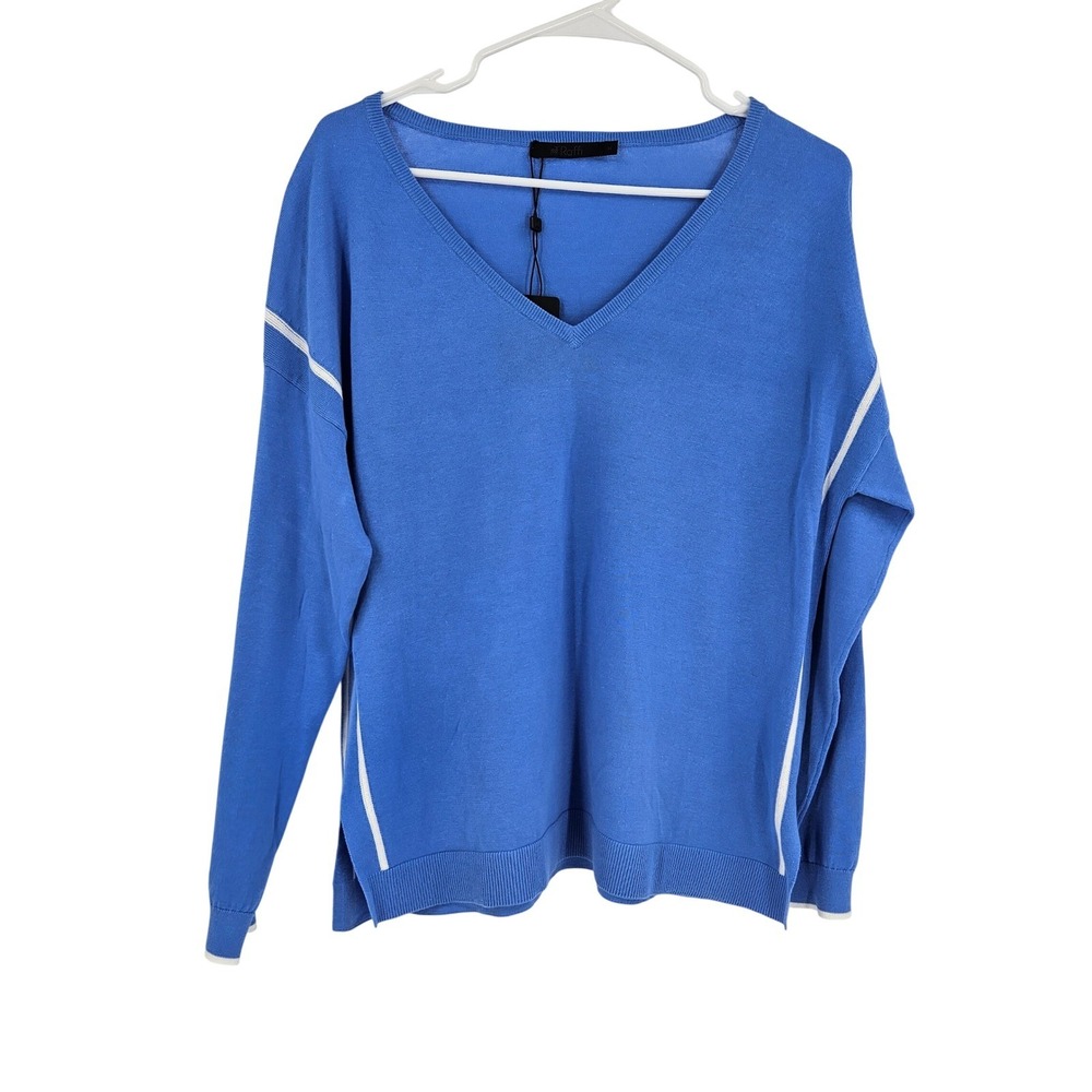 Raffi Sweater Bright Blue Knitted V-neck Long Sleeve Pullover NWT Size M